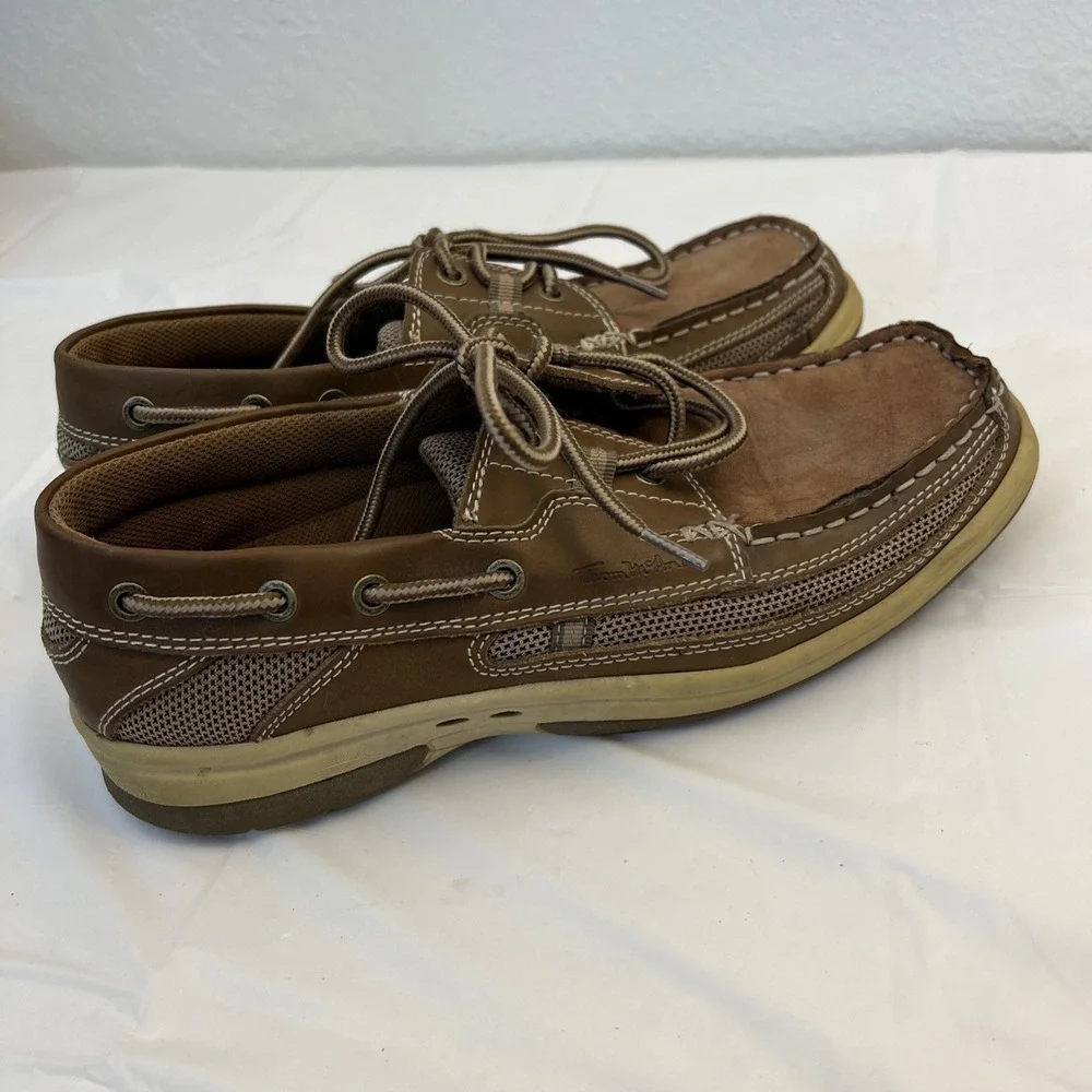 Thom McAn KELLAN Mens 8 Leather Boat Shoes Brown Lace Up‎ Casual Loafers 20205
